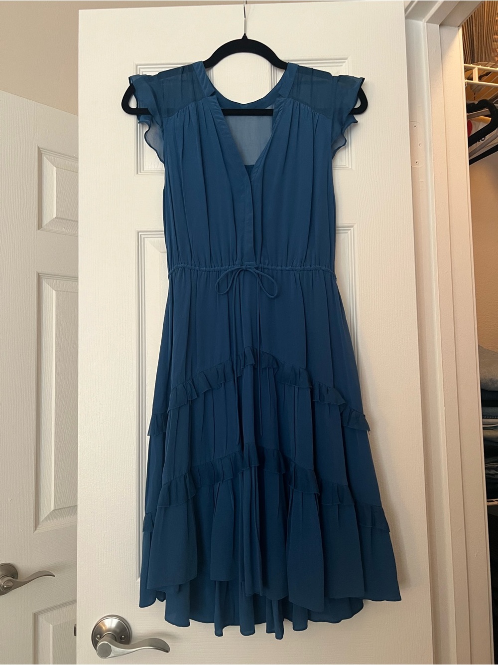 Vintage Blue Ruffle Tiered Midi Dress - Unbranded